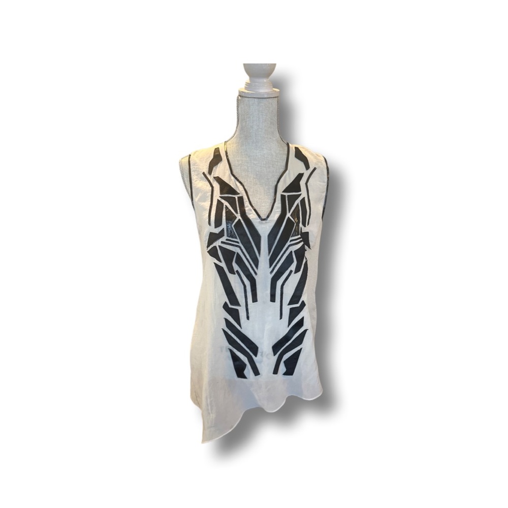 Helmut lang vintage sheer sleeveless top with calf hair trim size M